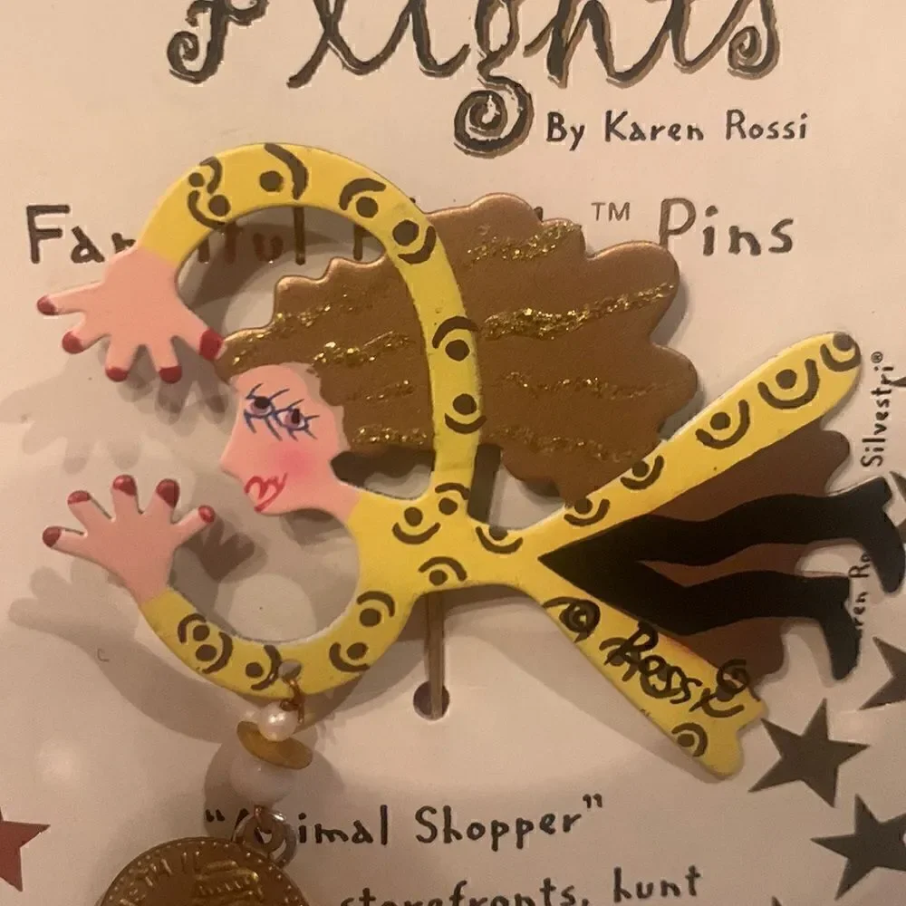 Karen Rossi Fanciful Flights Animal Shopper Lapel Pin